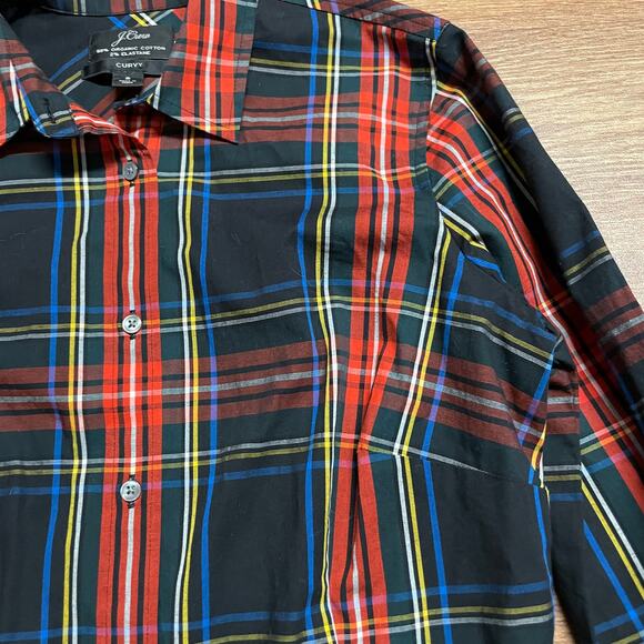 J. Crew Red Black Plaid Womens Curvy Fit Size 2 Button Up Shirt Cotton Stretch - Picture 4 of 6